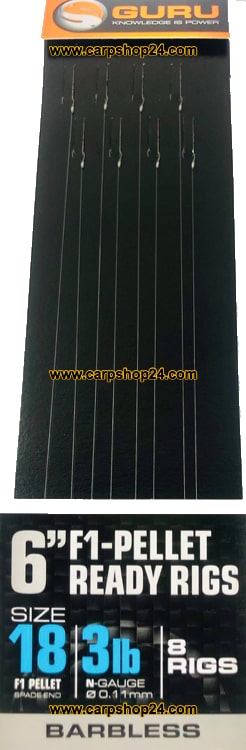 Guru 6" F1 Pellet Ready Rigs 15cm Onderlijnen Haak 18 0.11mm GRR057