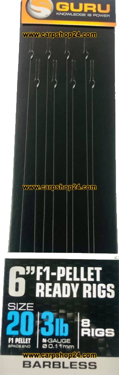 Guru 6" F1 Pellet Ready Rigs 15cm Onderlijnen Haak 20 0.11mm GRR058