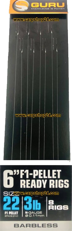 Guru 6" F1 Pellet Ready Rigs 15cm Onderlijnen Haak 22 0.11mm GRR059