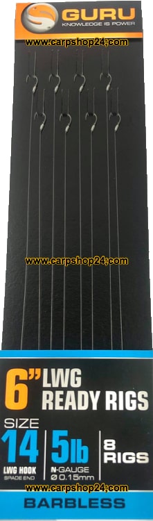 Guru 6" LWG Ready Rig 15cm Onderlijn Haak 14 0.15mm GRR061