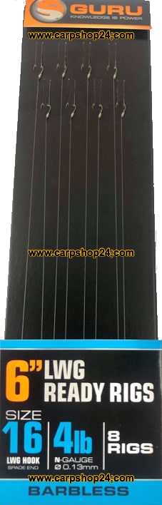 Guru 6" LWG Ready Rig 15cm Onderlijn Haak 16 0.13mm GRR062