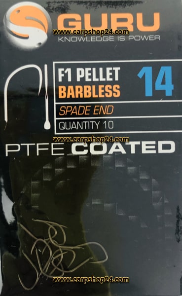 Guru F1 Pellet Barbless Spade End Haak Weerhaakloos Maat 14 GF1P14