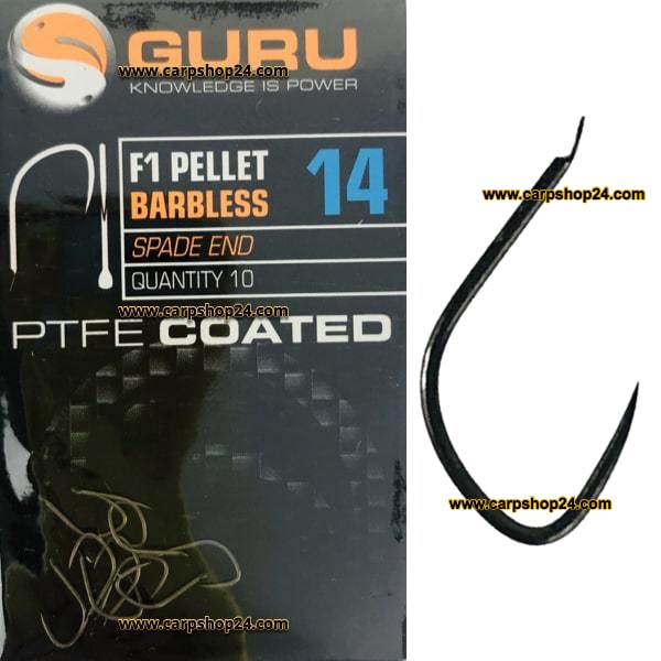 Guru F1 Pellet Barbless Spade End Haak Weerhaakloos Maat 14 GF1P14
