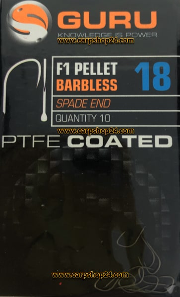 Guru F1 Pellet Barbless Spade End Haak Weerhaakloos Maat 18 GF1P18