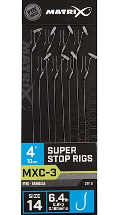 Matrix MXC-3 Super Stop Rigs Eyed Barbless 4" - 10cm - Onderlijnen Size 14 0.18mm GRR058
