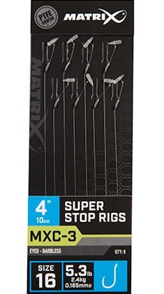 Matrix MXC-3 Super Stop Rigs Eyed Barbless 4" - 10cm - Onderlijnen Size 16 0.165mm GRR057