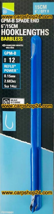 Preston GPM-B Spade End Hooklengths Barbless 15cm Onderlijnen Weerhaakloos Bled Haak 12 0.15mm P0170001