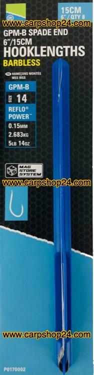 Preston GPM-B Spade End Hooklengths Barbless 15cm Onderlijnen Weerhaakloos Bled Haak 14 0.25mm P0170002