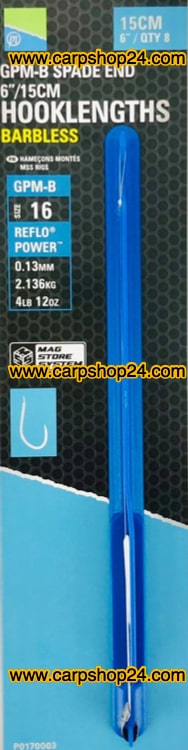 Preston GPM-B Spade End Hooklengths Barbless 15cm Onderlijnen Weerhaakloos Bled Haak 16 0.13mm P0170003