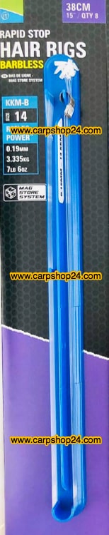 Preston KKM-B Rapid Stop Hair Rigs Barbless Onderlijnen Weerhaakloos 38cm Haak 14 0.19mm P0160014