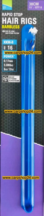 Preston KKM-B Rapid Stop Hair Rigs Barbless Onderlijnen Weerhaakloos 38cm Haak 16 0.17mm P0160015