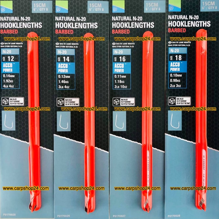 Preston Natural N-20 Hooklengths Barbed Onderlijnen Weerhaak