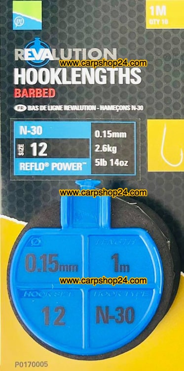 Preston Revalution Hooklengths 1m Onderlijnen Weerhaak N-30 Haak 12 0.15mm P0170005