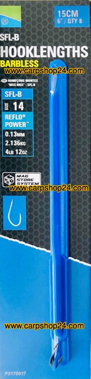 Preston SFL-B Hooklengths Barbless 15cm Onderlijnen Weerhaakloos Haak 14 0.13mm P0170017