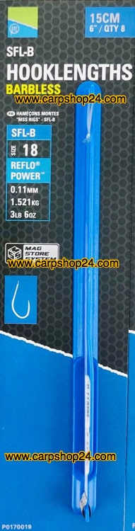 Preston SFL-B Hooklengths Barbless 15cm Onderlijnen Weerhaakloos Haak 18 0.11mm P0170019