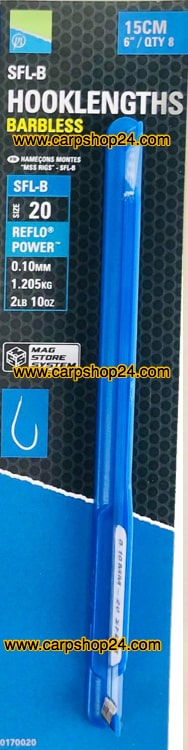 Preston SFL-B Hooklengths Barbless 15cm Onderlijnen Weerhaakloos Haak 20 0.10mm P0170020