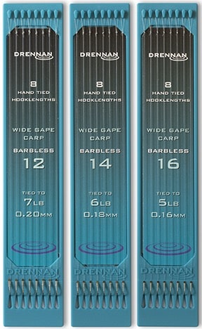 Drennan wide gape carp barbless hooklengths onderlijnen