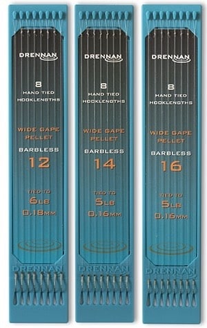 drennan wide gape pellet barbless hooklengths onderlijnen