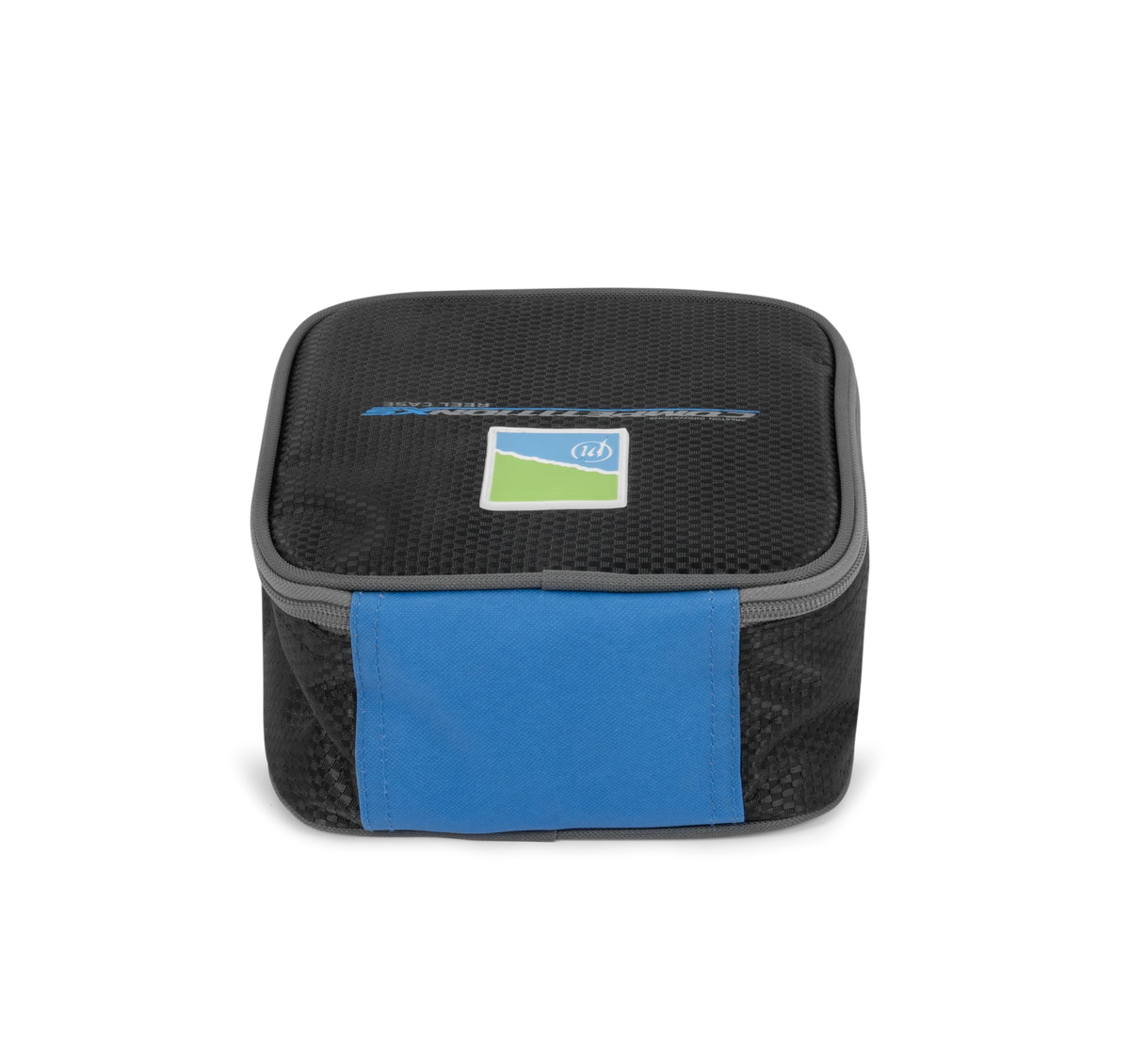 Preston Competition XS Reel Case vooraanzicht met blauw zijpaneel