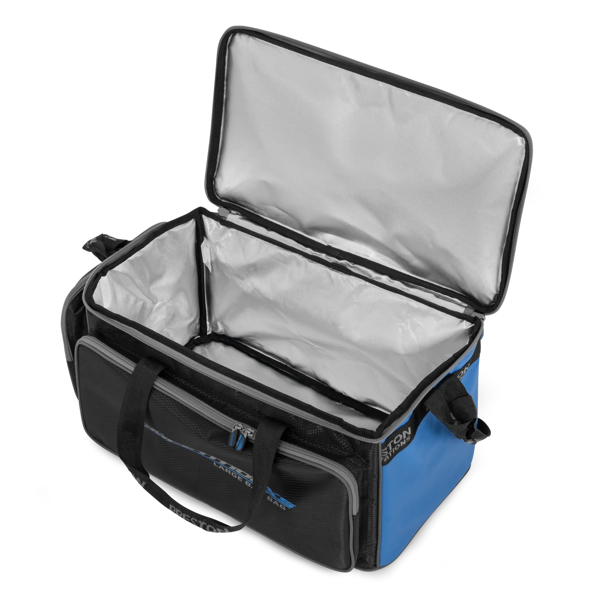 Preston Competition XS Large Bait Bag geopend op witte achtergrond