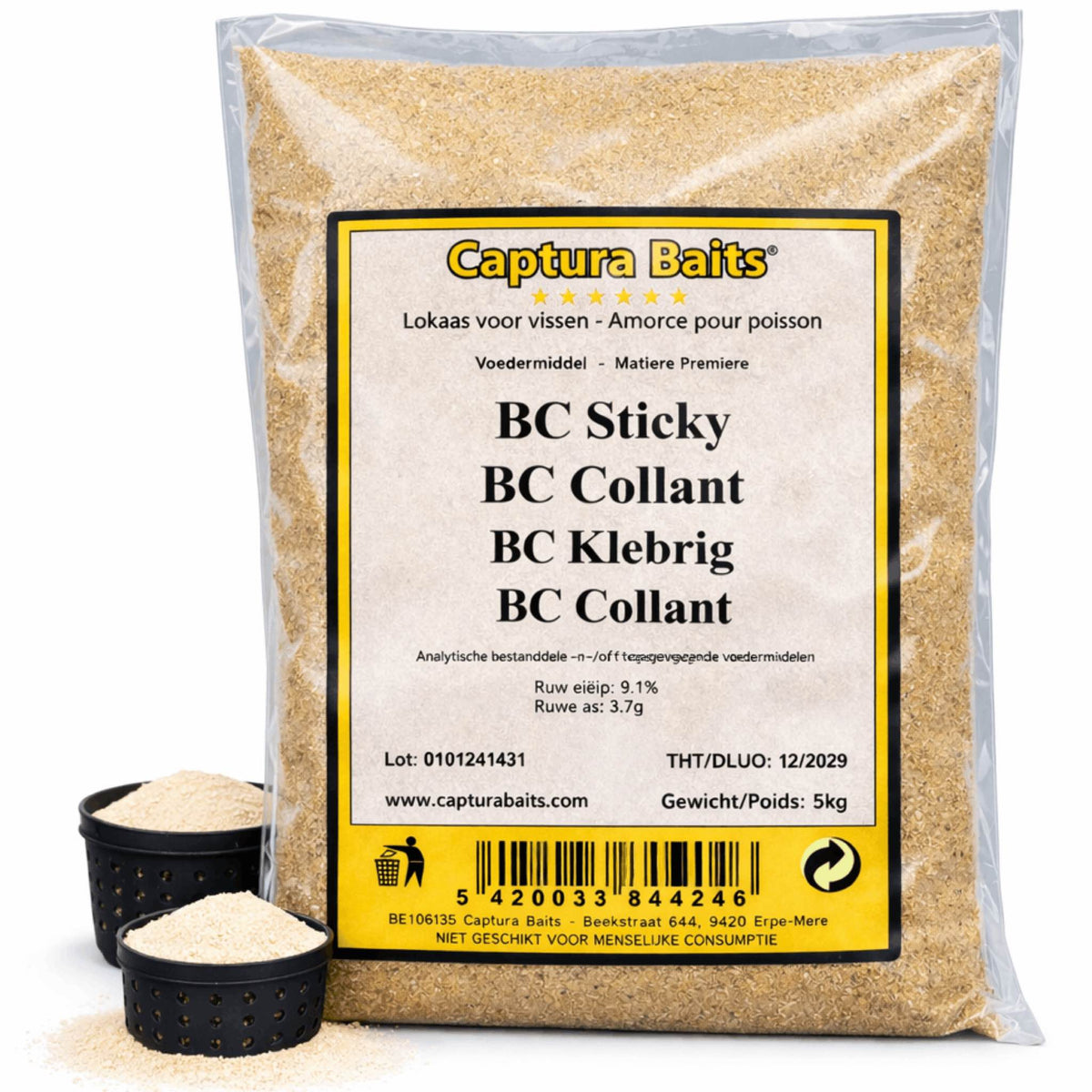 Captura Baits BC Collant 5kg gemalen babycorn verpakking met voerkorven