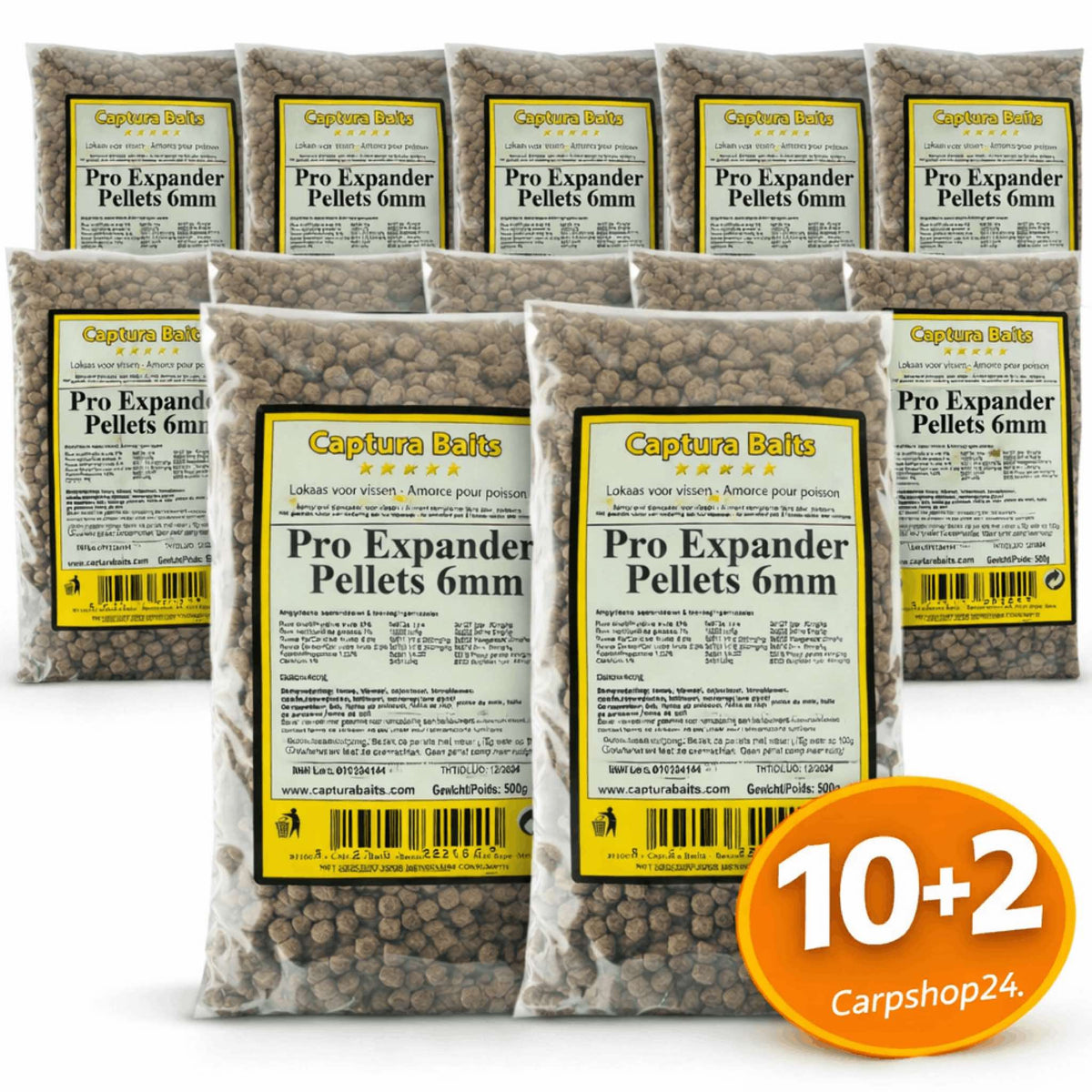 Captura Baits Pro Expander Pellets 500g 10+2 pakket met twaalf zakken 6mm