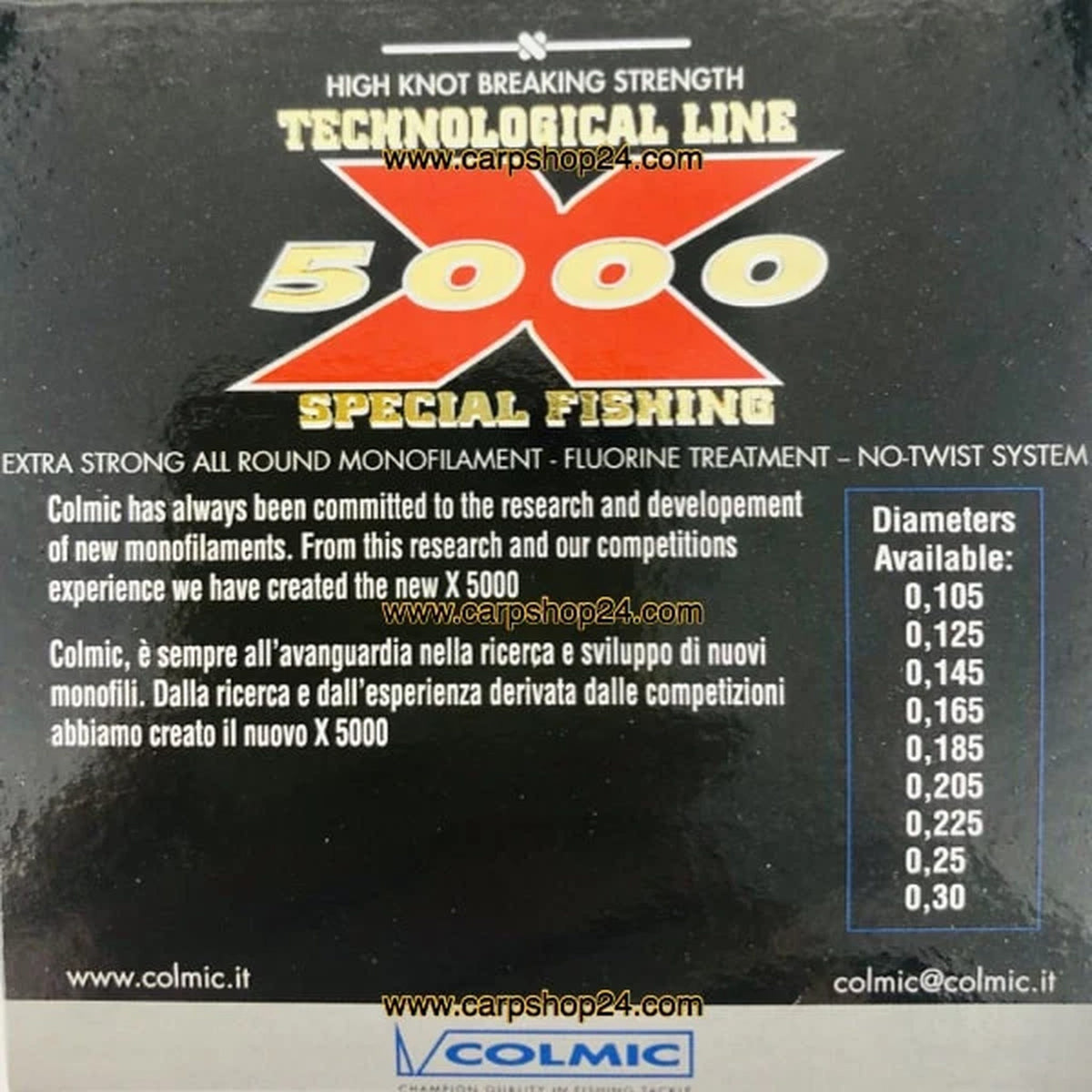 Colmic X5000 nylon vislijn productinformatie en beschikbare diameters