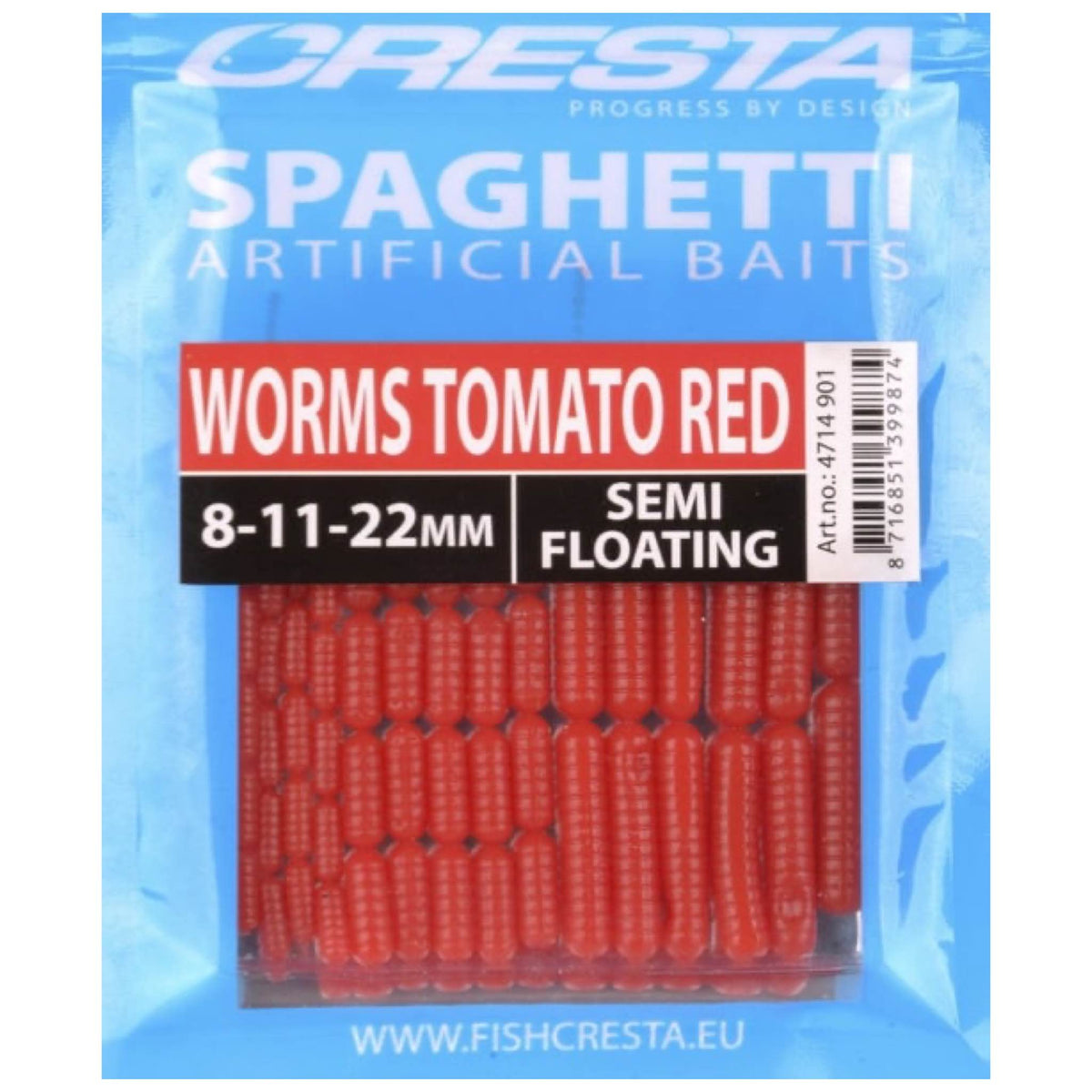 Cresta Spaghetti Worms Tomato Red kunstwormen verpakking 8 11 en 22mm