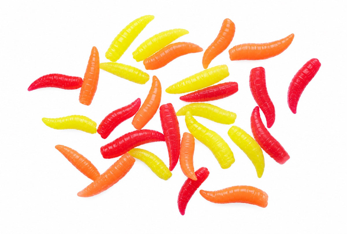 Drennan Buoyant Maggots Fluorescent – geel, oranje en rood kunstaas