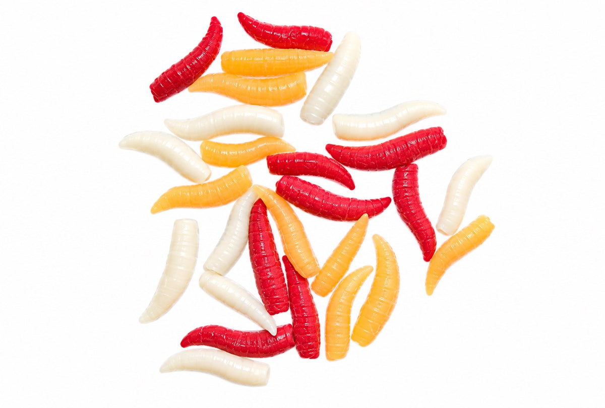 Drennan Buoyant Maggots Naturals – crème, geel, oranje en rood kunstaas