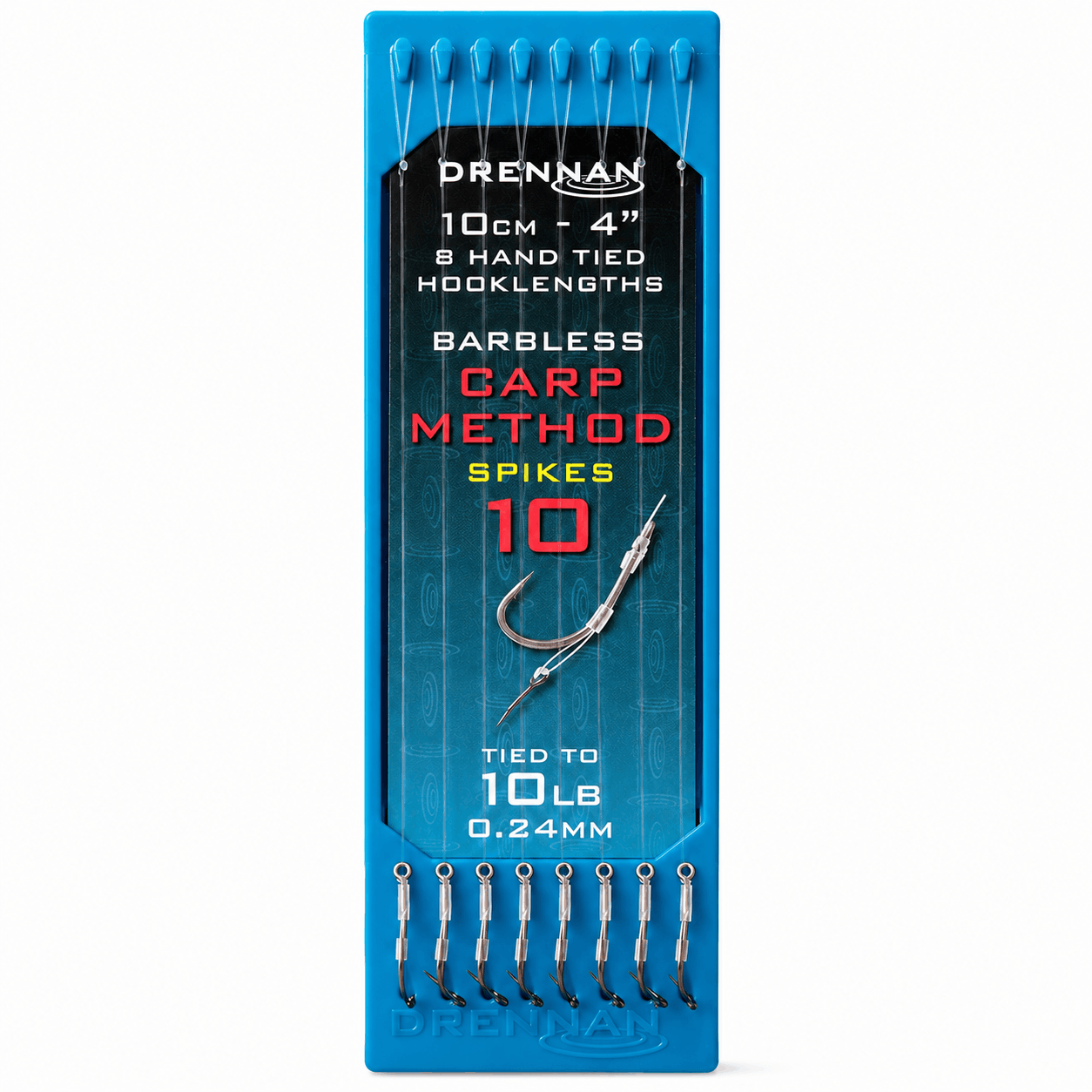 Drennan-carp-method-spikes-barbless-hooklengths-10cm-size-10-024mm