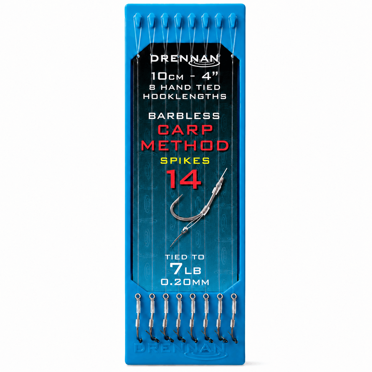 Drennan-carp-method-spikes-barbless-hooklengths-10cm-size-14-020mm