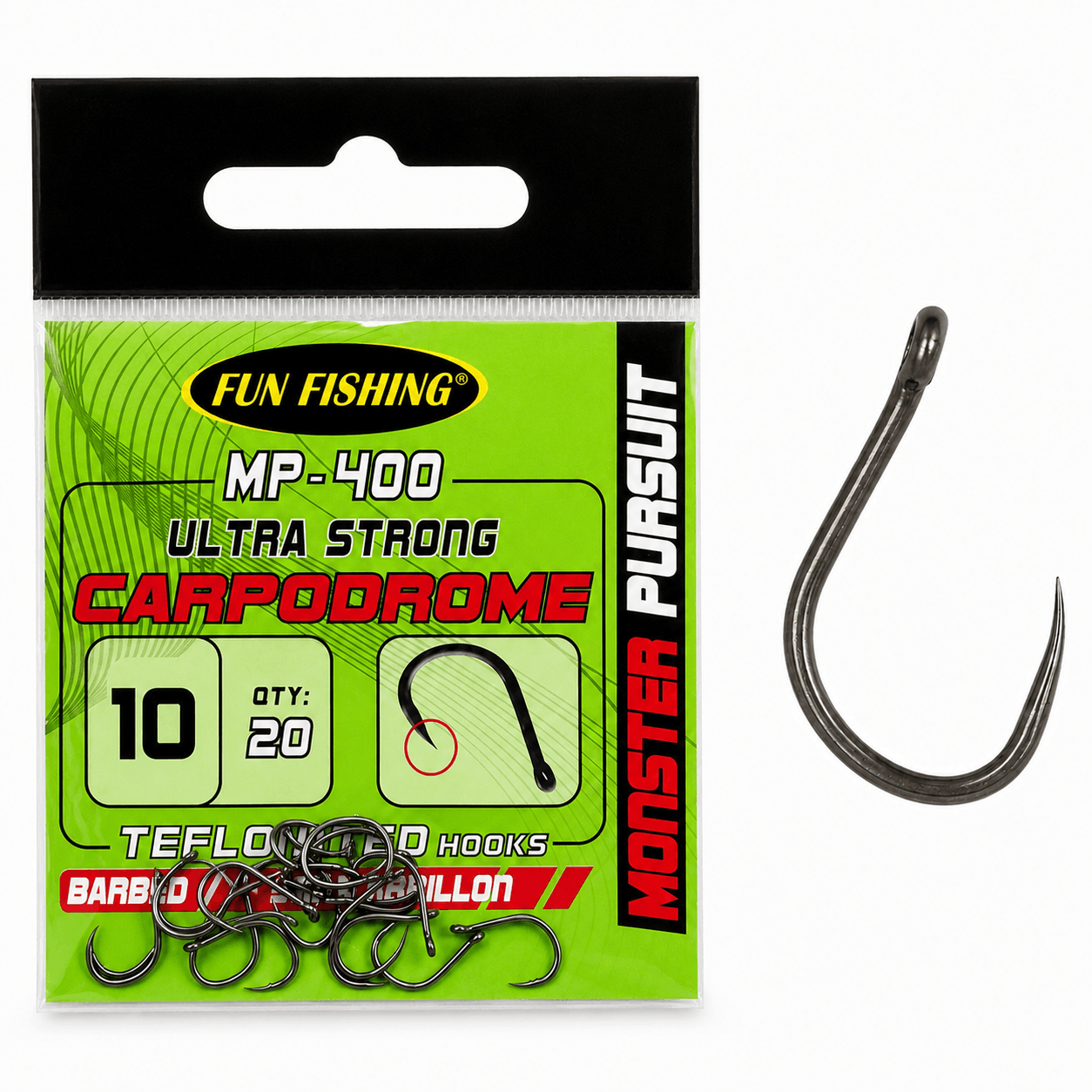 Fun-Fishing-MP-400-Eyed-Barbless-Ultra-strong-carpodrome-size-10