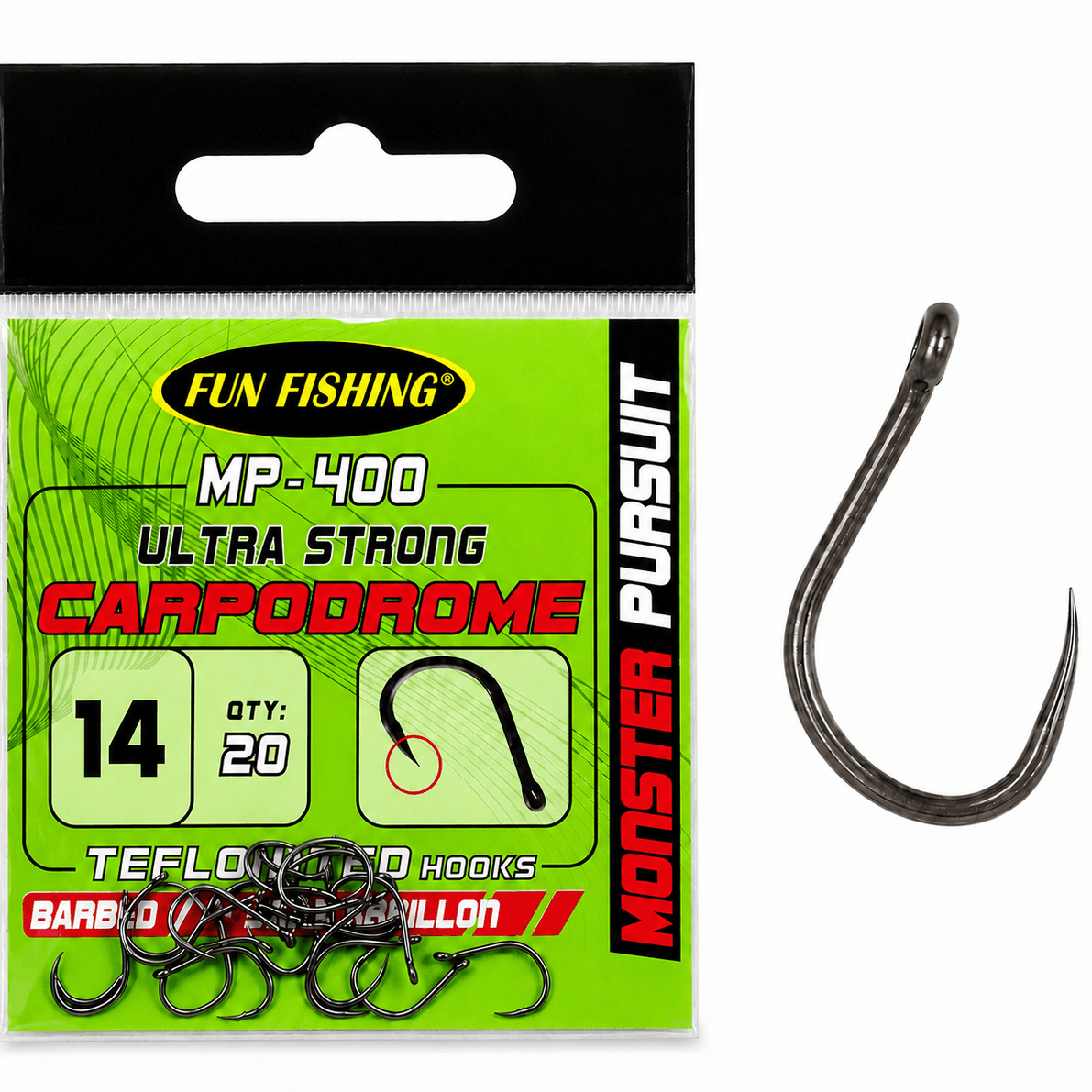 Fun-Fishing-MP-400-Eyed-Barbless-Ultra-strong-carpodrome-size-14