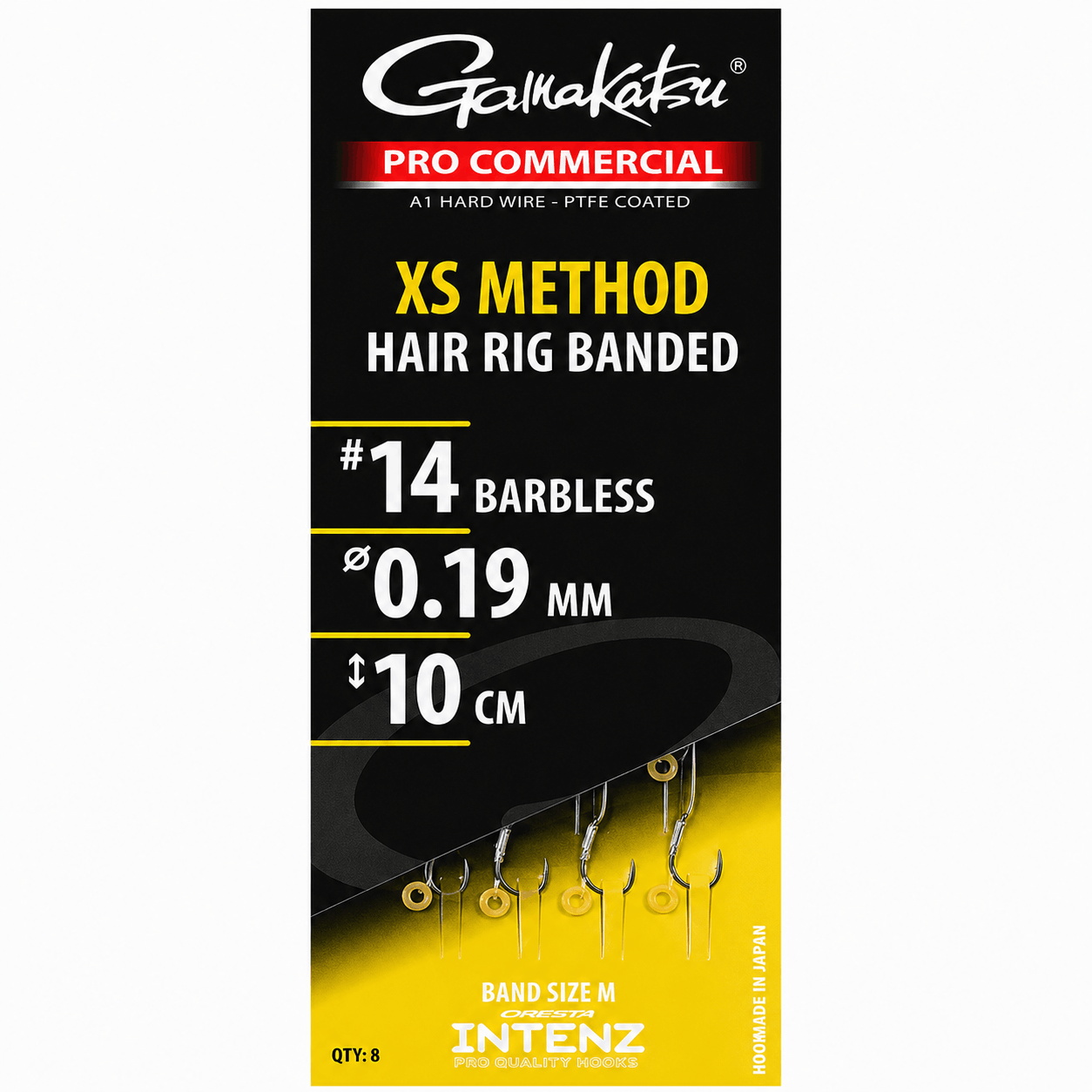 Gamakatsu-Pro-Commercial-XS-Method-Hair-Rig-Banded-Barbless-10cm-Onderlijnen-size-10-19mm