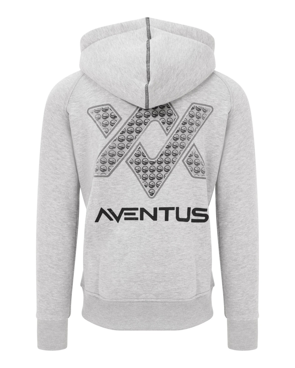Guru Aventus Hoodie Grey, achteraanzicht met Aventus-rugmotief en capuchon