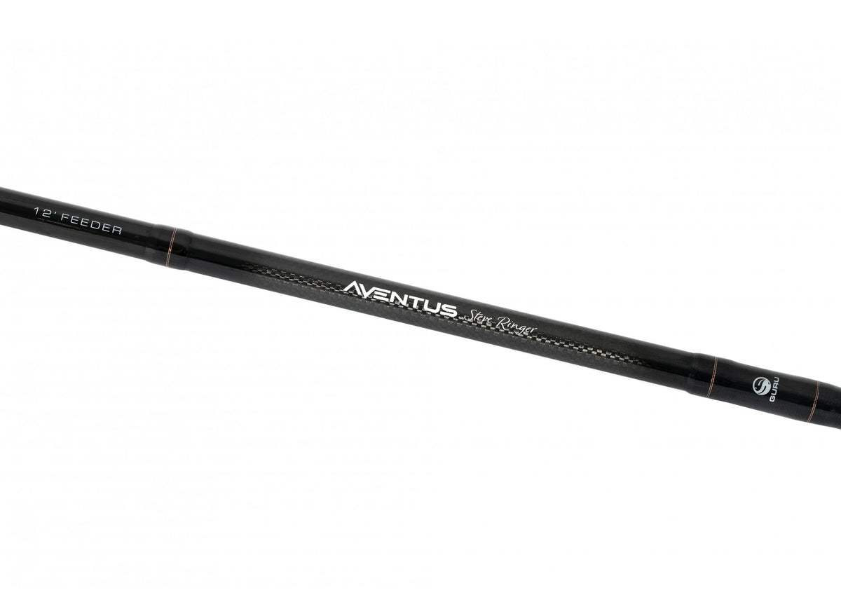 Guru Aventus SR Light Feeder 12ft, schuin detail van hengelblank en geleideoog