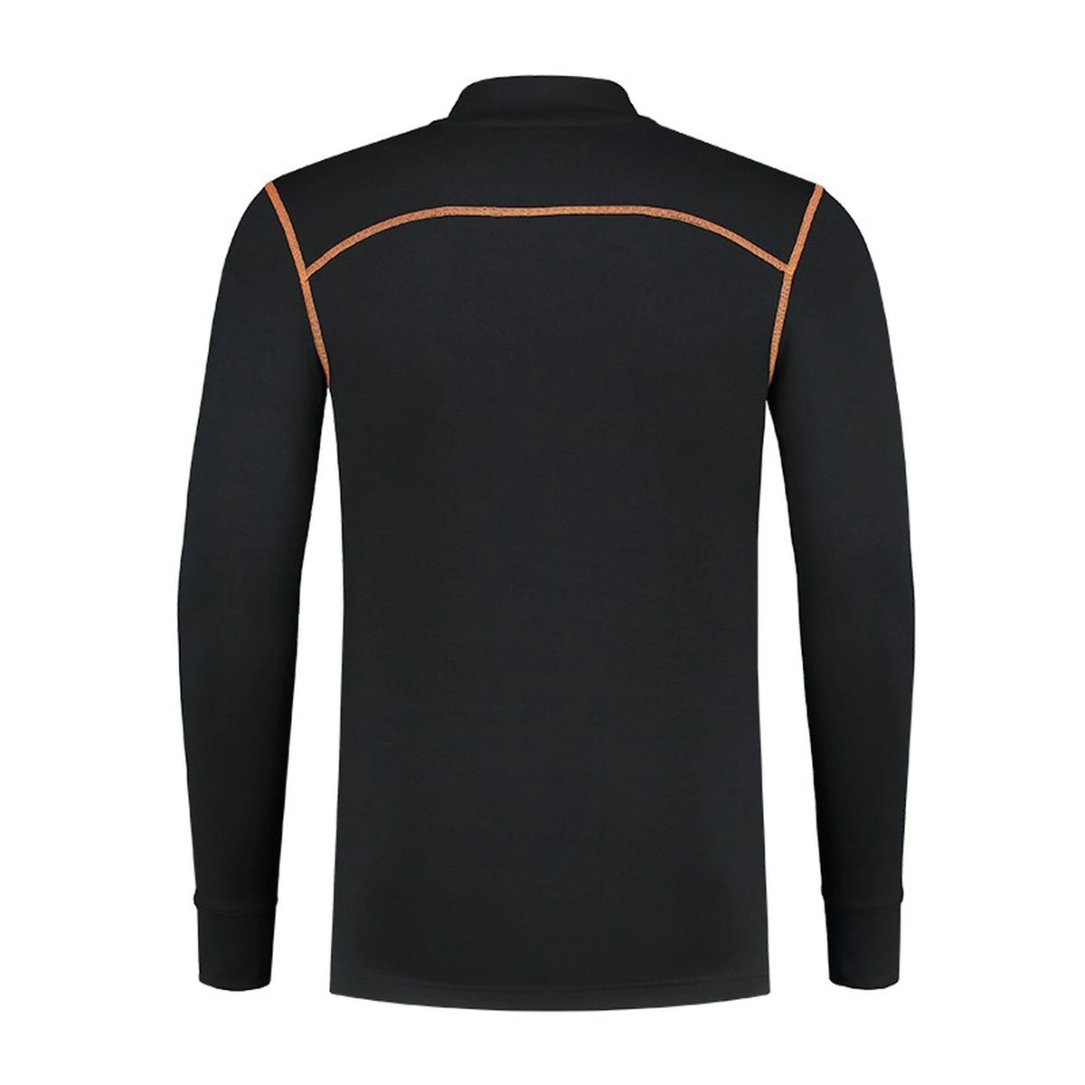 Guru Thermal LS Shirt Black, achteraanzicht met oranje schouder- en rugnaden