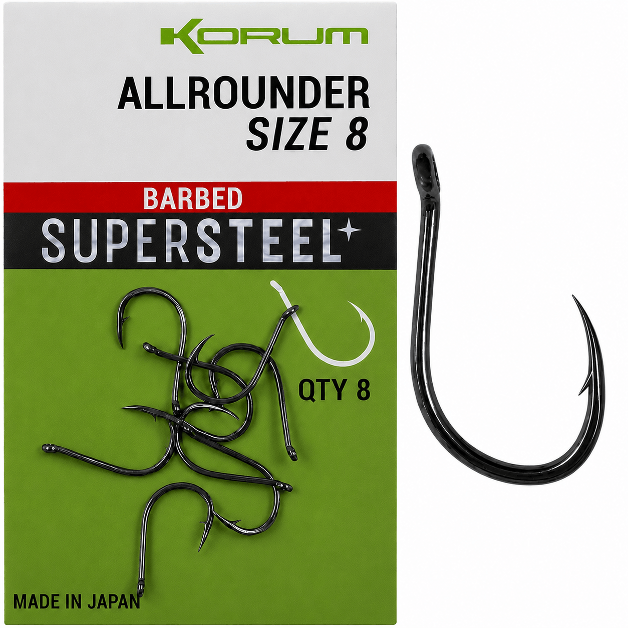Korum-Allrounder-Hooks-Barbed-Supersteel-barbed-size-8