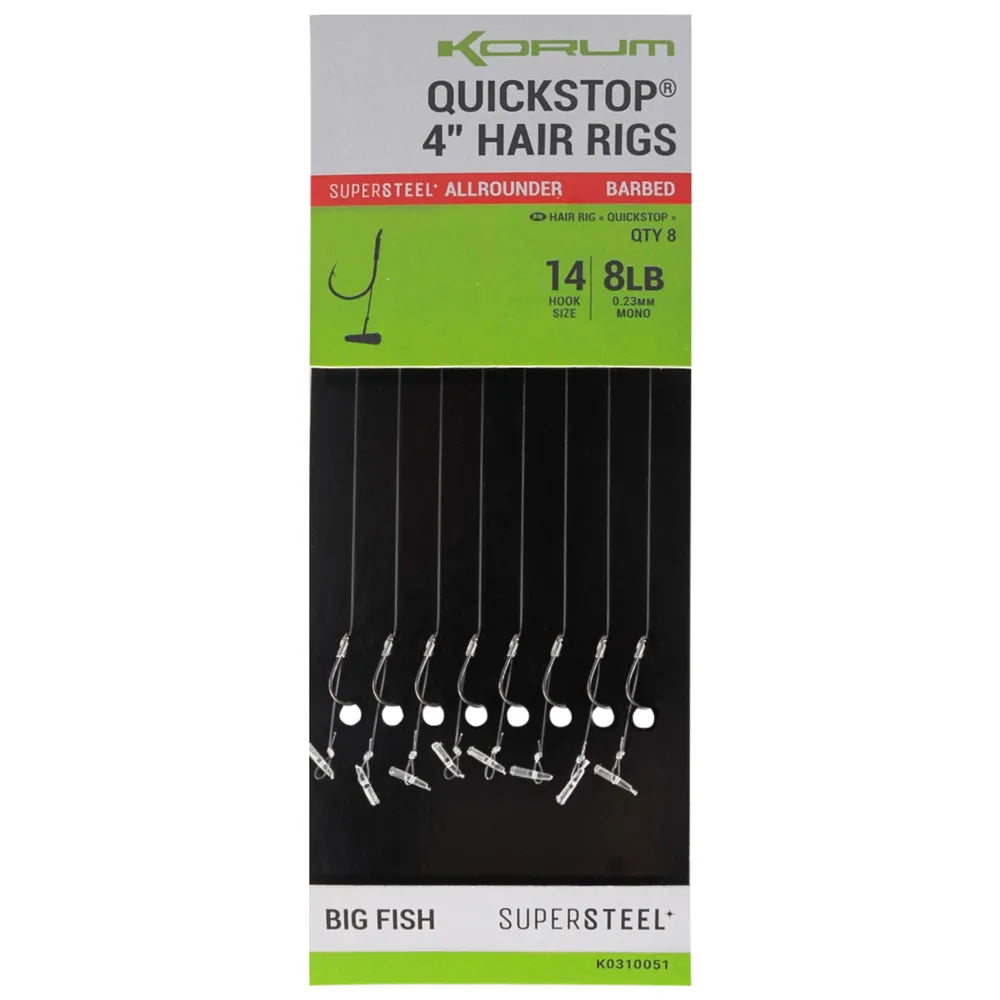 korum supersteel big fish quickstop hair rigs barbed barbeel onderlijnen