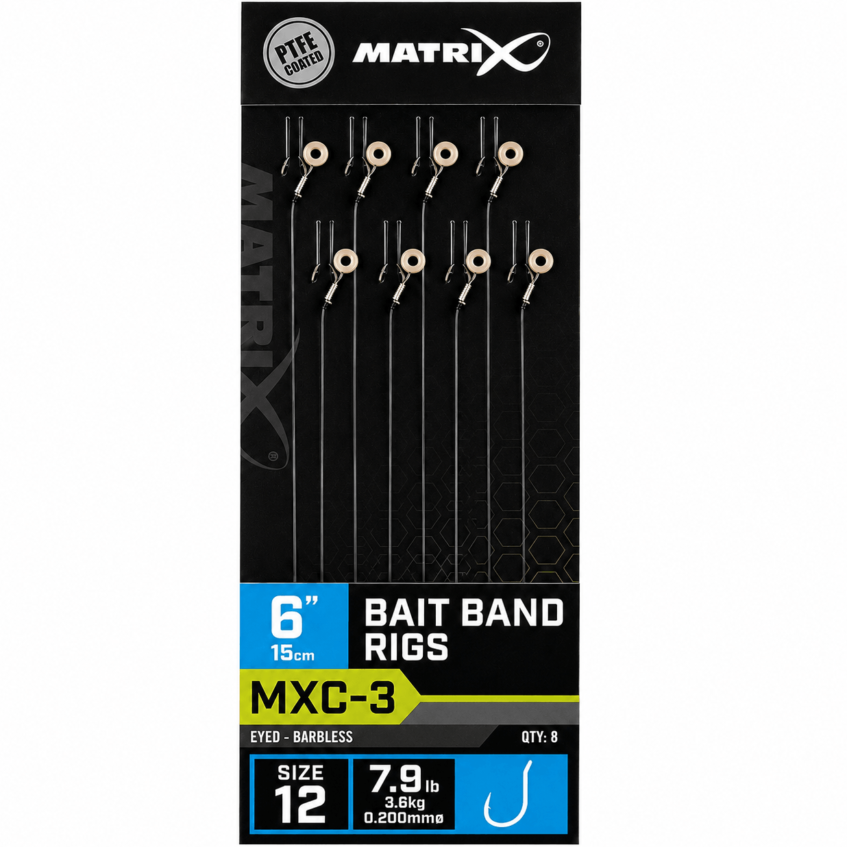 Matrix-MXC-3-Bait-Band-Rigs-Eyed-Barbless-6-15cm-Onderlijnen-size-12-020mm