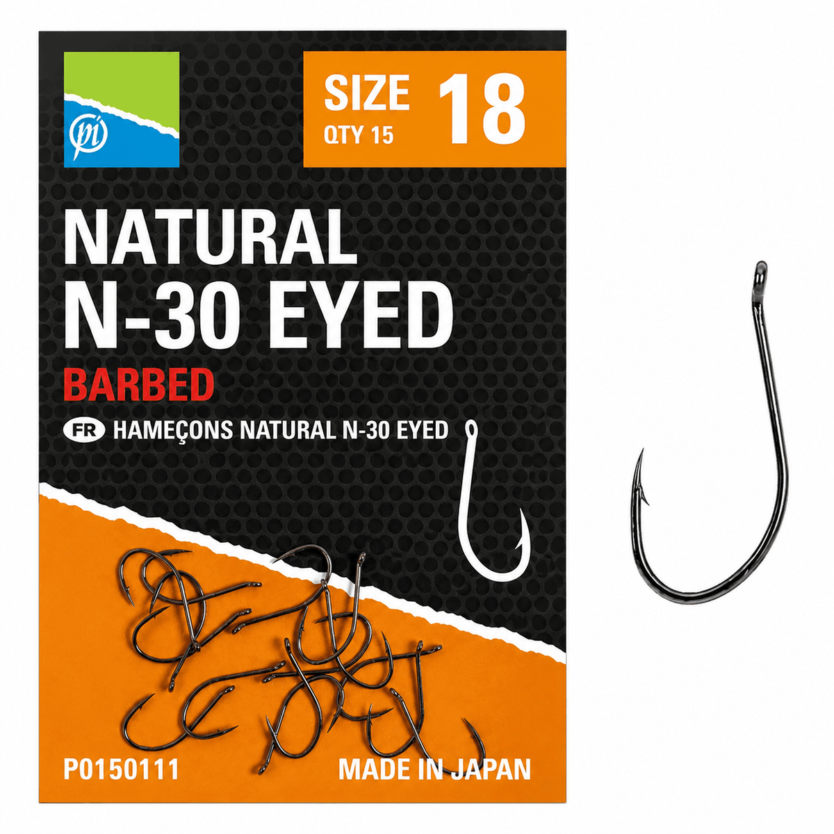 Preston Natural N-30 Barbed Eyed haak met oog en weerhaak, maat 18