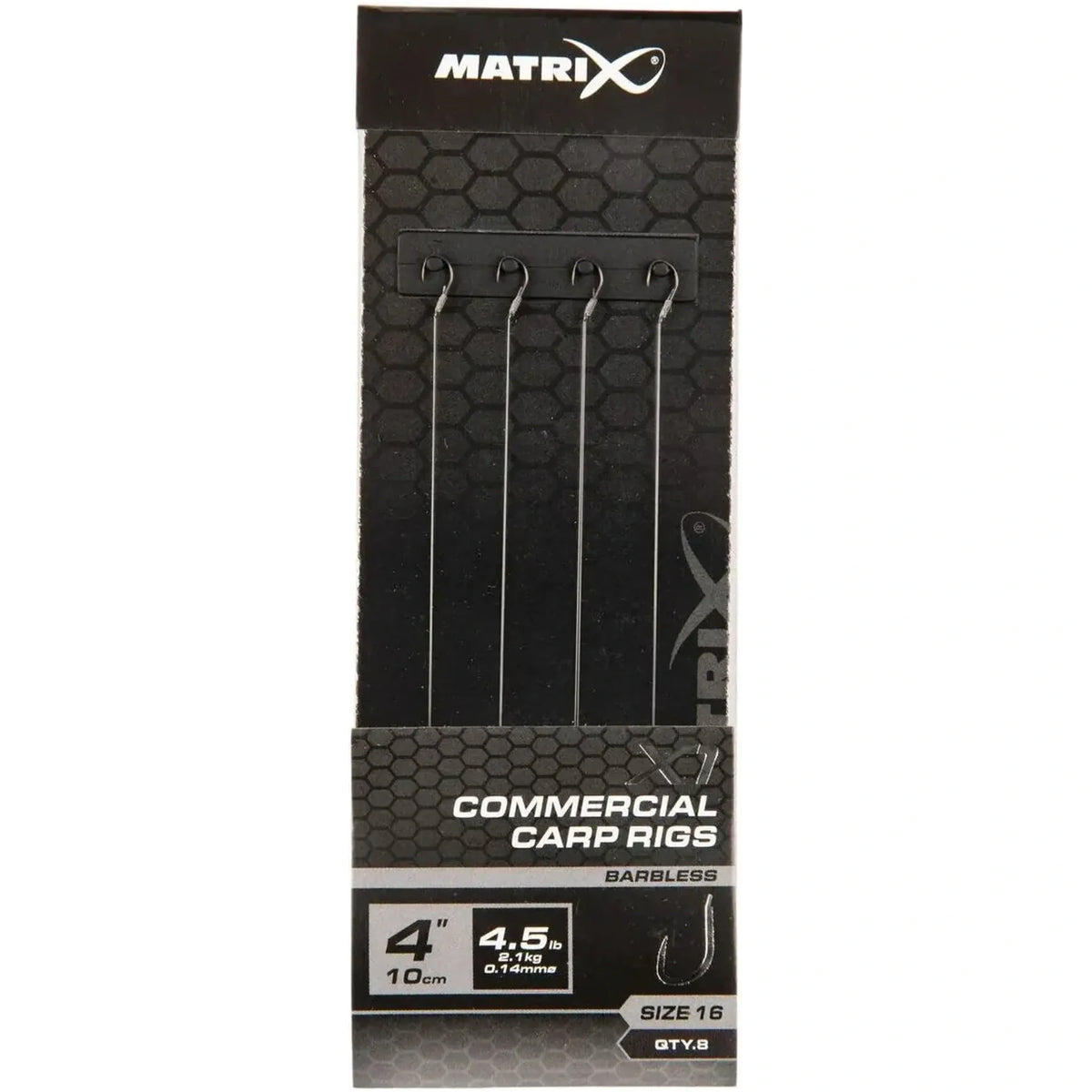 Matrix X1 Commercial Carp Rigs 4 inch / 10 cm – haak 16, 0.14 mm, zonder weerhaak