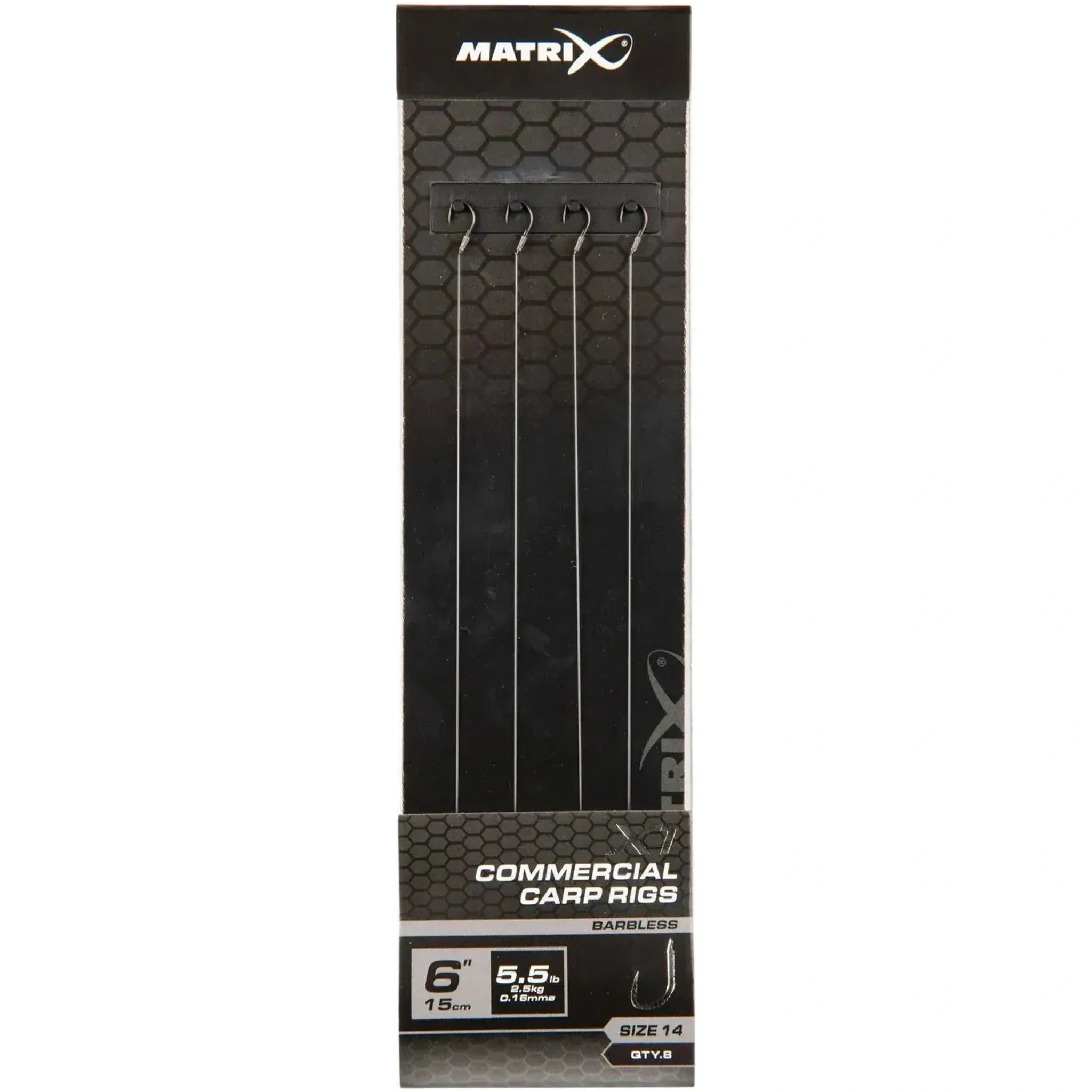 Matrix X1 Commercial Carp Rigs 6 inch / 15 cm – haak 14, 0.16 mm, zonder weerhaak