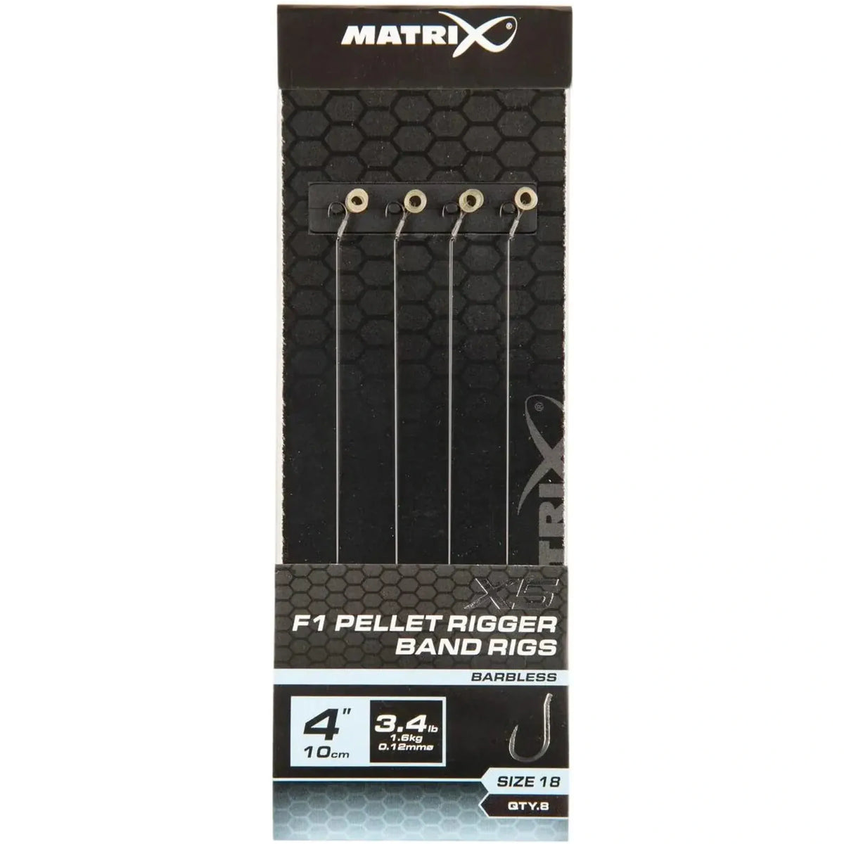 Matrix X5 F1 Pellet Rigger Band Rigs 4 inch / 10 cm – haak 18, 0.12 mm, zonder weerhaak, met bait band