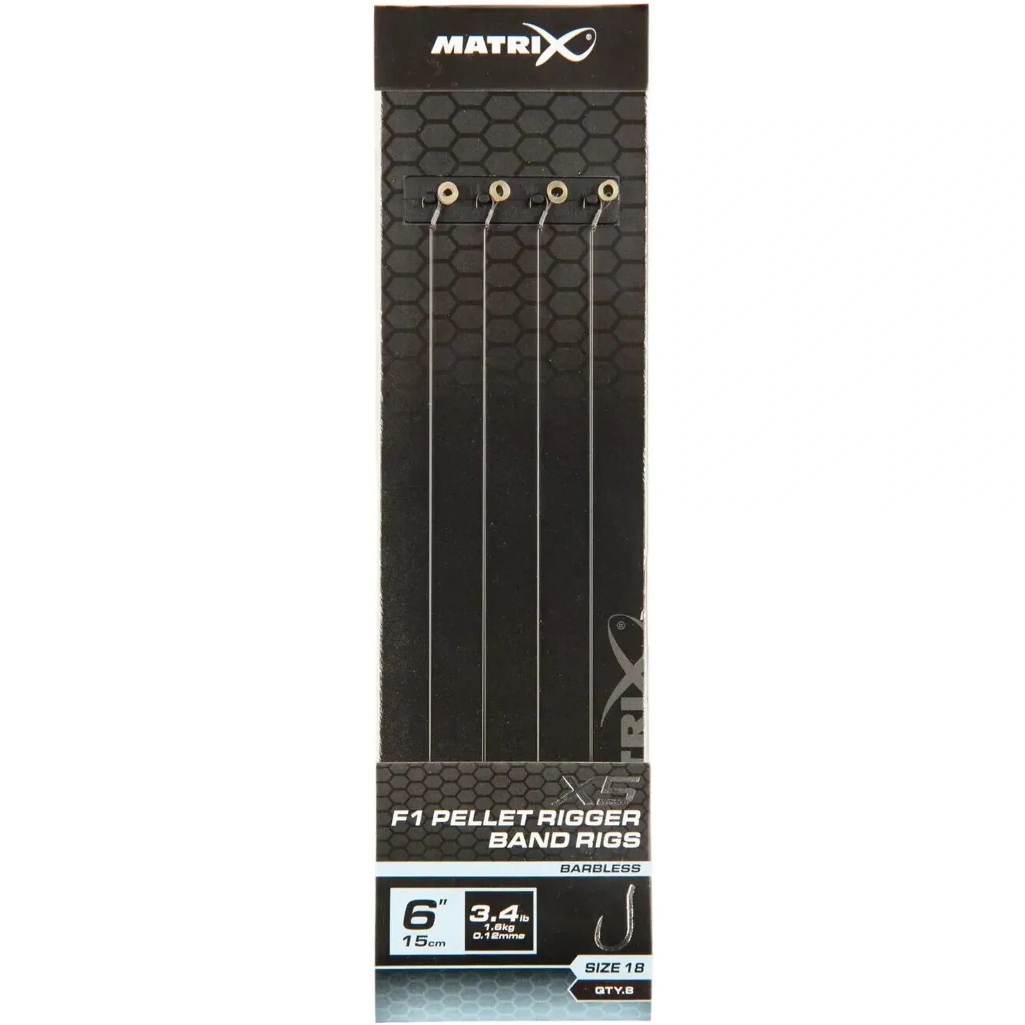 Matrix X5 F1 Pellet Rigger Band Rigs 6 inch / 15 cm – haak 18, 0.12 mm, zonder weerhaak, met bait band