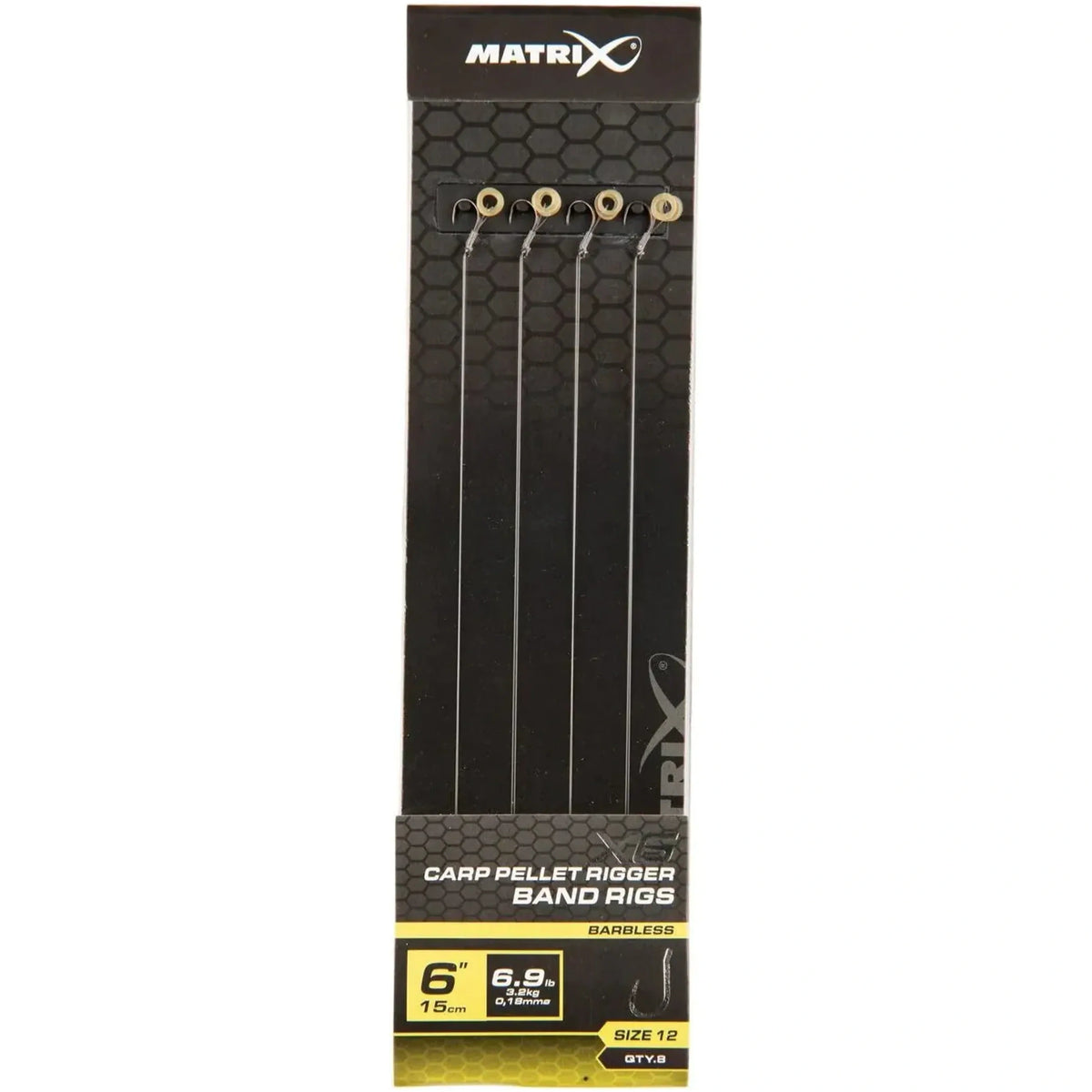 Matrix X6 Carp Pellet Rigger Band Rigs 6 inch / 15 cm – haak 12, 0.18 mm, zonder weerhaak, met bait band