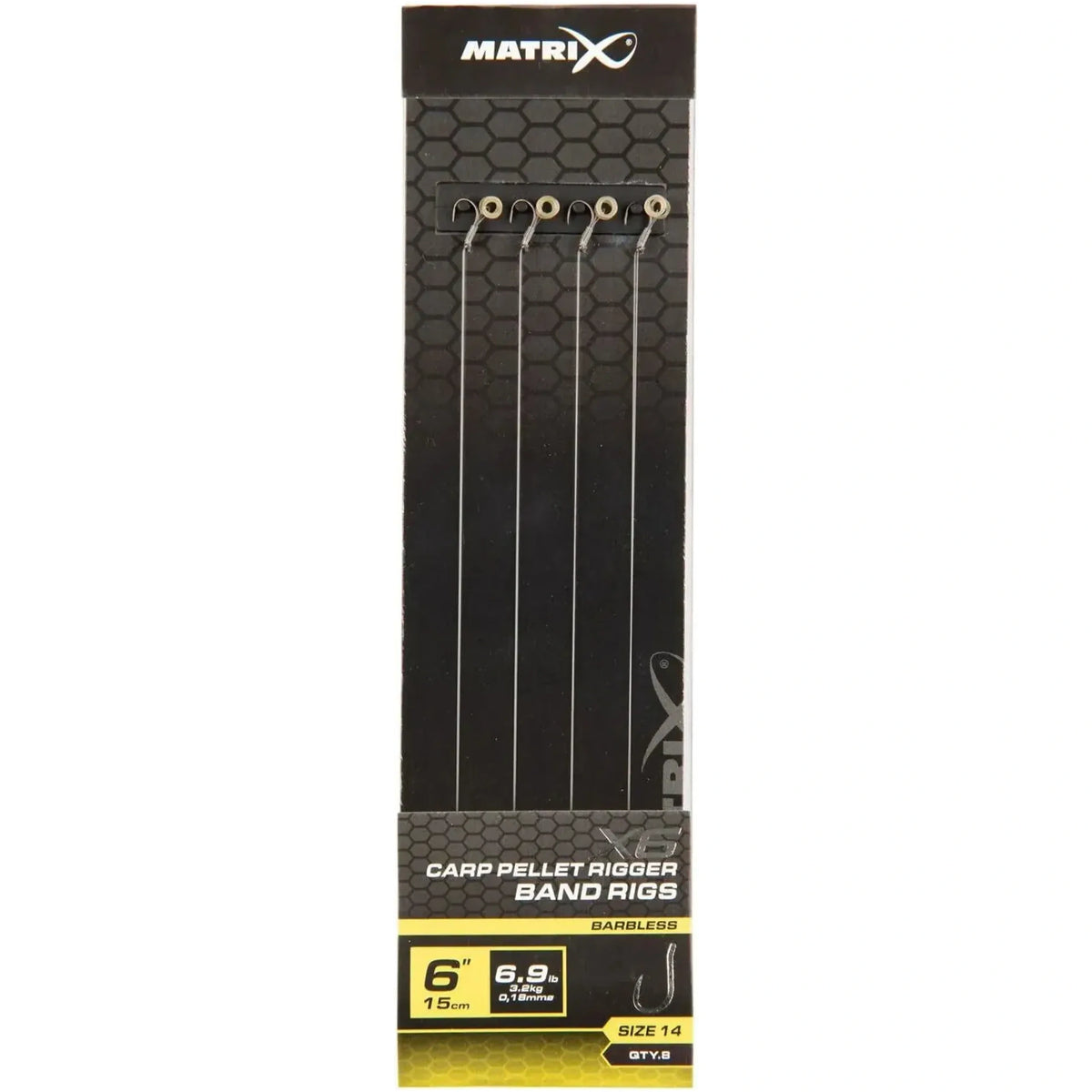 Matrix X6 Carp Pellet Rigger Band Rigs 6 inch / 15 cm – haak 14, 0.18 mm, zonder weerhaak, met bait band