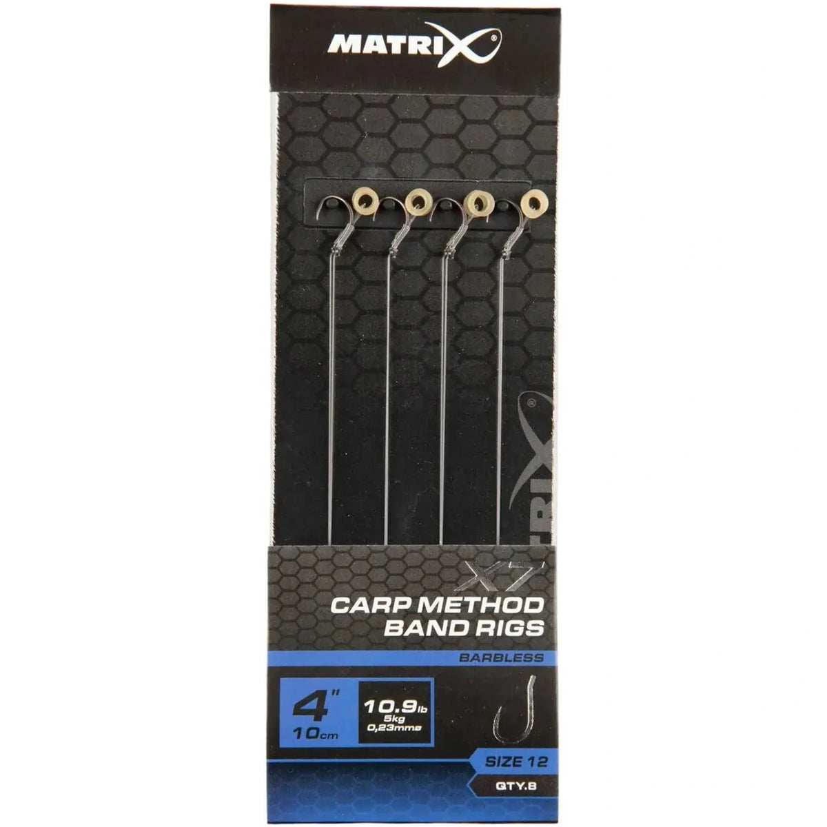 Matrix X7 Carp Method Band Rigs 4 inch / 10 cm – haak 12, 0.23 mm, zonder weerhaak, met bait band