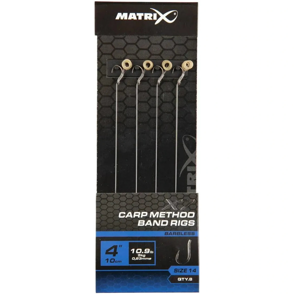 Matrix X7 Carp Method Band Rigs 4 inch / 10 cm – haak 14, 0.23 mm, zonder weerhaak, met bait band